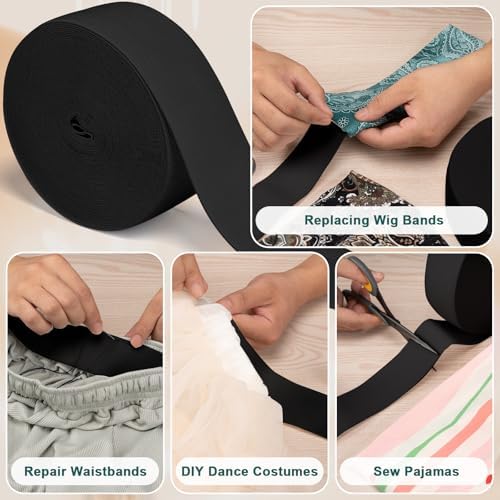 Airisoer Elastic Bands for Sewing 2 Inch x 32 Yards, Black