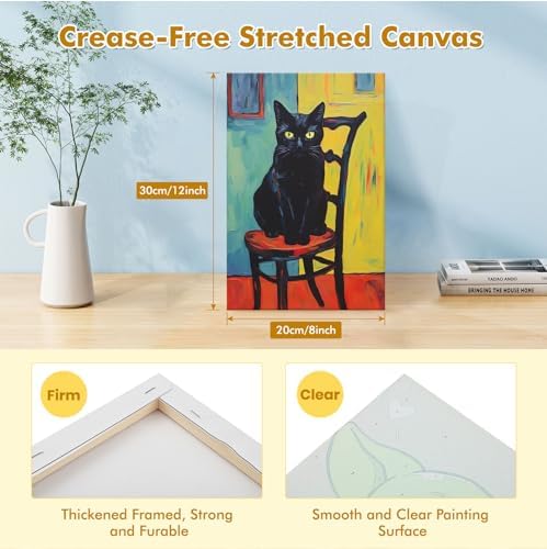 Bowetile Framed Paint by Numbers Kit for Adults Beginner, Black Cat Adults' Paint-by-Number Kits on Canvas, Easy Acrylic Number Painting Kits Home Wall Decor Birthday Gifts, 8x12 in