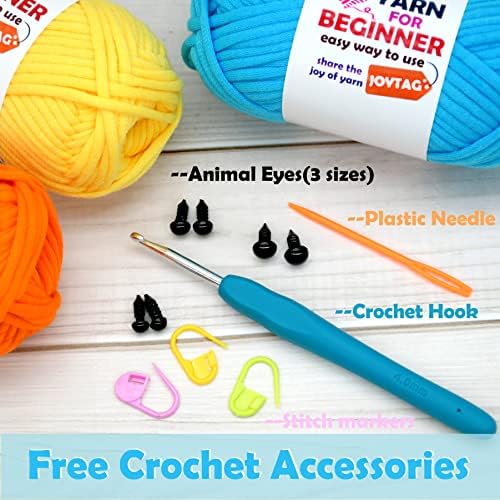 3 Pack Beginner Crochet Kit - Cotton-Nylon Blend Yarn for Crocheting & Knitting - Easy-to-See Stitches - 3x50g - Purple, Black, Orange
