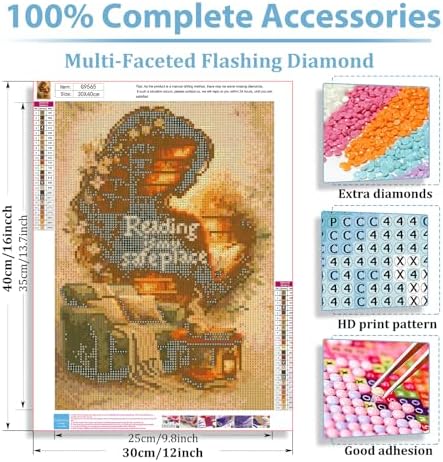 Reading Diamond Art Kits for Adults, Diamond Painting Kits 12x16 Inch | Diamond Painting Kits for Adults Beginners, Gem Art, 5D Full Drill, DIY Arts and Crafts for Gift Home or Decor