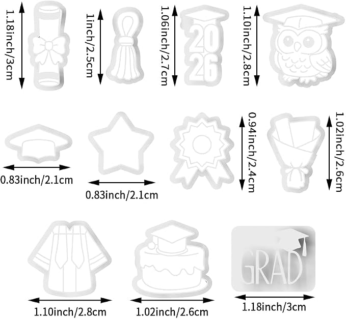Graduation Polymer Clay Cutters & Stamp Set - 11pcs Sharp & Durable 2026, Owl, Cap, Gown, Diploma, Cake & Star Shapes for DIY Earring Jewelry Making, Soft Clay Crafts & Class Party Supplies