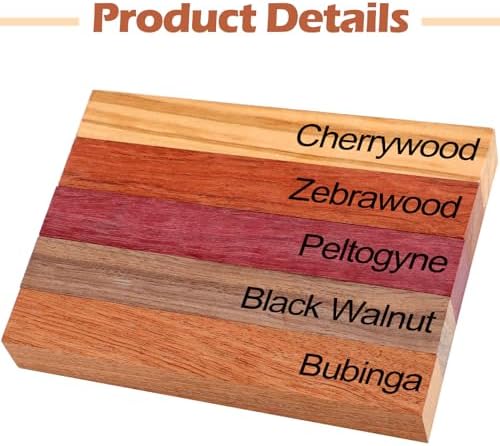 Qilery 10 Pcs Exotic Wood Pen Blanks Turning Supplies DIY Crafts Hardwood Pen Blanks Turning Kit, 5 x 3/4 x 3/4 Inch (Black Walnut,Purpleheart,Zebrawood,Cherrywood,Bubinga)