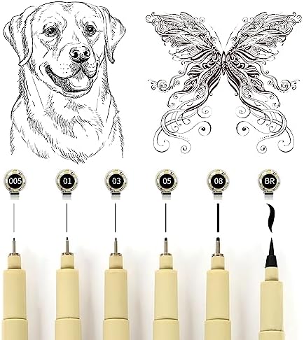 GETHPEN Micro Fineliner Set, Black Waterproof Fine Line Drawing Pens,6 Pack