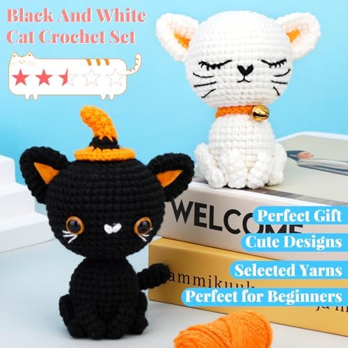 Pnytty 2Pcs Cat Crochet Starters Kits for Adult, Crochet Kit for Beginners