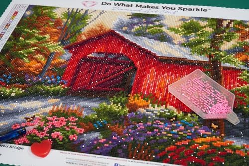 DIAMOND ART CLUB Red Covered Bridge Diamond Art Kits for Adults