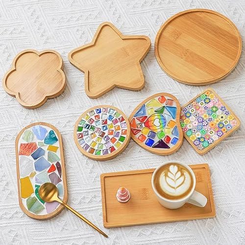 4PCS Mosaic Bamboo Coasters for Crafts, Blank Base Trays, Drinking Cup Coaster, Plant Coaster, Art Plate,DIY Mosaic Supplies (Star)