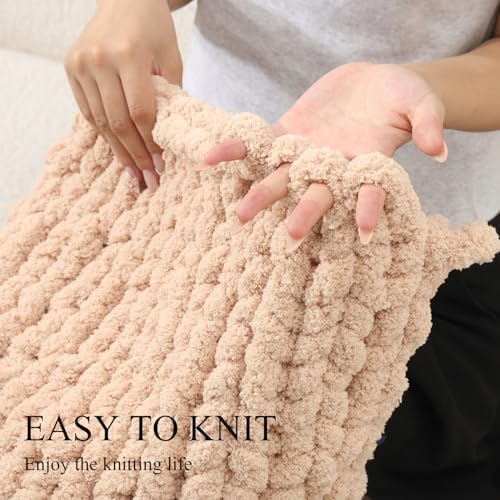 Chunky Yarn for Hand Knitting, No7 Thick Yarn, 250Grams 32Yards, Pack of 4, Perfect for Knitters and Crafters (Milk Tea Color)