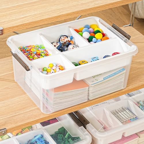 17 QT Stackable Clear Craft Organizers and Storage Box with Removable Tray