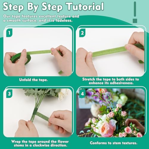 Floral Tape, 1/2inch Dark Green Flower Tape for Bouquet Floral