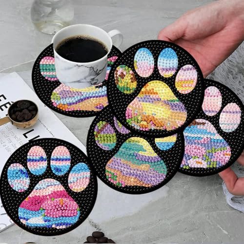 ijbnhd Beach Diamond Art Coasters Kit, Dog Paw, 8 PCS, 4X4inch