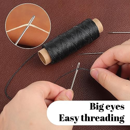 110Yards Waxed Thread with 7 Pcs Leather Needles for Hand Sewing