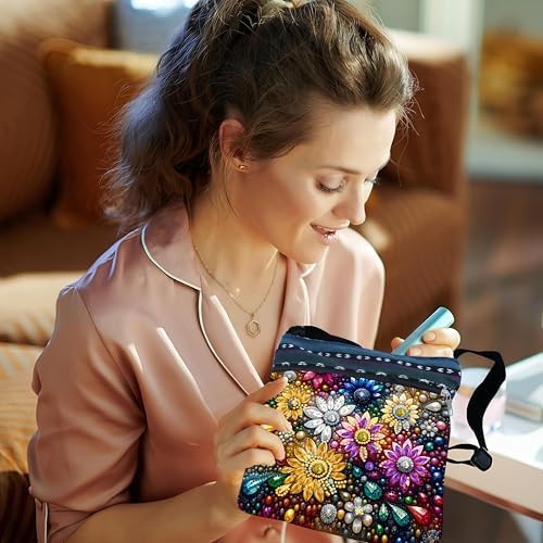LSQFS DIY Diamond Painting Crossbody Bag, Diamond Art Kits for Adults, Colorful Floral Gem Art Purse, Craft Kits for Women with Adjustable Strap