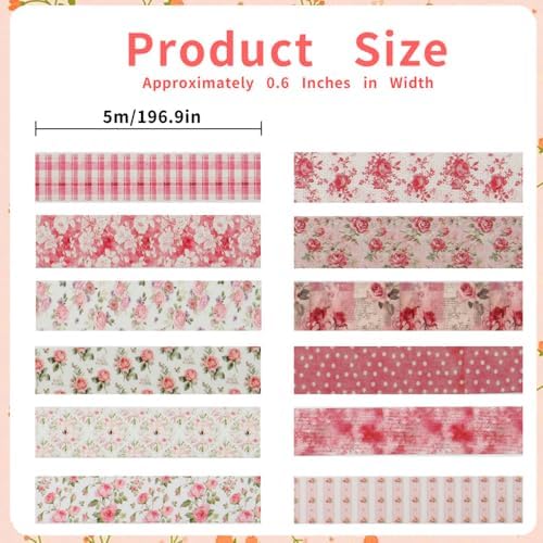 12 Rolls Floral Washi Tape,Vintage Washi Tape,Flower Tapes for Journaling Supplies,Stickers for Journaling,Colorful Stickers for Scrapbooking,Daughter Gifts,Friends Gifts