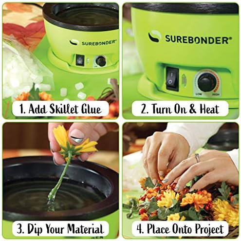 Surebonder 803 Electric Hot Glue Skillet, Adjustable Temperature 225-400°F, 5.25-Inch Diameter, 1-Inch Depth, Dip Crafts Directly Into Pot of Hot Glue, Green and Black