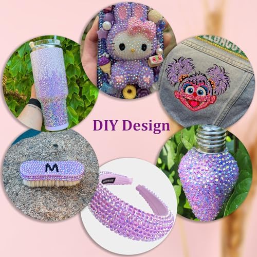 30000Pcs Lavender Purple AB Rhinestones for Bedazzling with B7000 Jewelry Glue, Bedazzler Kit Bulk Flatback Gems, Resin Rhinestones for Crafting Crafts Clothing Shoe Nail Art Assorted Size 2/3/4/5/6mm