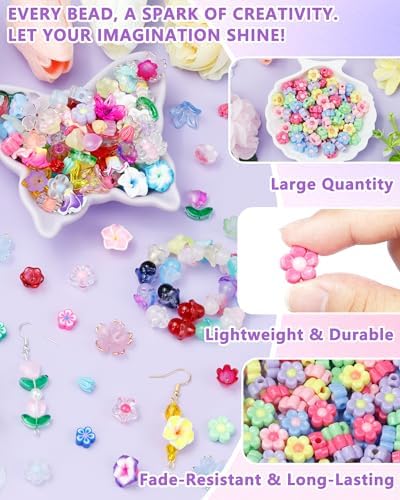 FIVEIZERO Flower Charms, 200PCS Acrylic Flower Beads for Bracelets