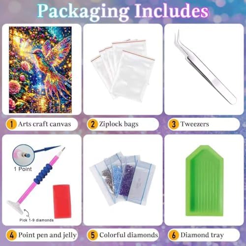 Diamond Art Kits for Adults Hummingbird,5D Diamond Painting Kits 12x16inch