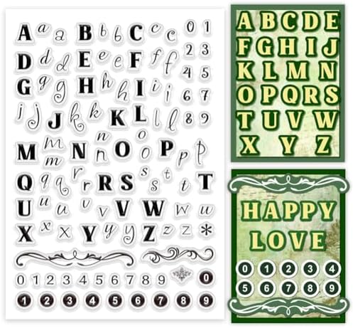 PH PandaHall 26 Alphabet Letter Clear Stamps, Number Silicone Stamp Capital Lowercase Letter Rubber Stamp Transparent Seal Stamps for Card Making Decor Photo Album Scrapbooking, 8.3x5.8inch/21x14.8cm