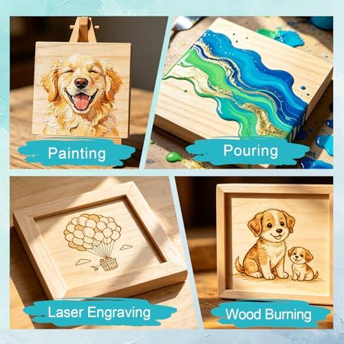 ESRICH 5x5 Inch Wood Panels, 6 Pack Square Craft Wood Canvas Boards, Blank Unfinished Wooden Art Board for DIY Art Creations Such as Painting, Acrylic Pouring, Resin, Burning, Collage, etc.