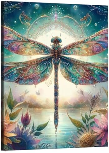 AIBOERL Diamond Art Kits for Adults,Dragonfly Diamond Painting Wall Decor | Round Drill Dragonfly Diamond Painting for Beginners DIY Rhinestone 5D Diamond dots(Gemstone Craft)Wall Art Gift 12x16IN