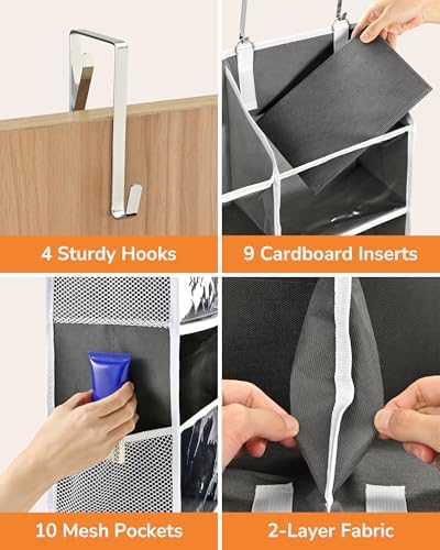 ULG Over the Door Organizer, 5-Tier Extra Large Hanging Storage with 10 Mesh Pockets, 100 lbs Capacity, Heavy Duty Door Organizer for Closet, Bedroom,Grey