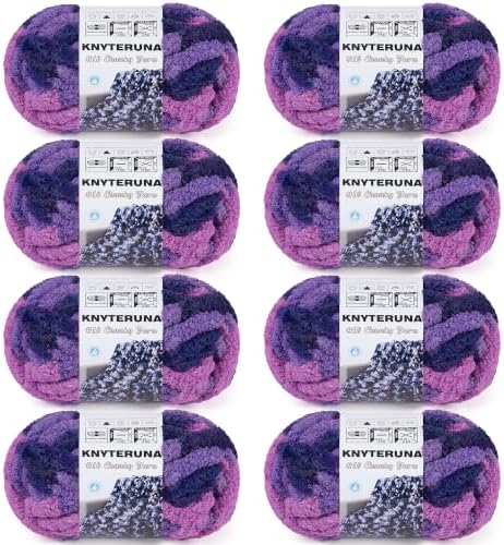 Chunky Yarn for Hand Knitting, #10 Chunky Blanket Chenille Yarn, Large Bulky Thick Jumbo Yarn, Super Chunky Knit Yarn for Crocheting, 8 Skein (8 oz 20 yds Each Skein), Tie Dye Multi Purple