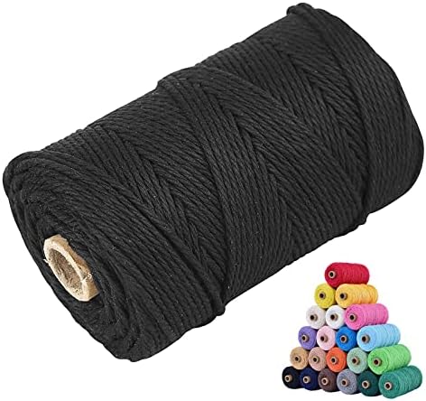 Macrame Cotton Cord 5mm x 109Yards, Black Natural Macrame Rope, Perfect Macrame Supplies Cotton Cord for Macrame Plant Hangers DIY Crafts (Black, 5mm*109Yards)