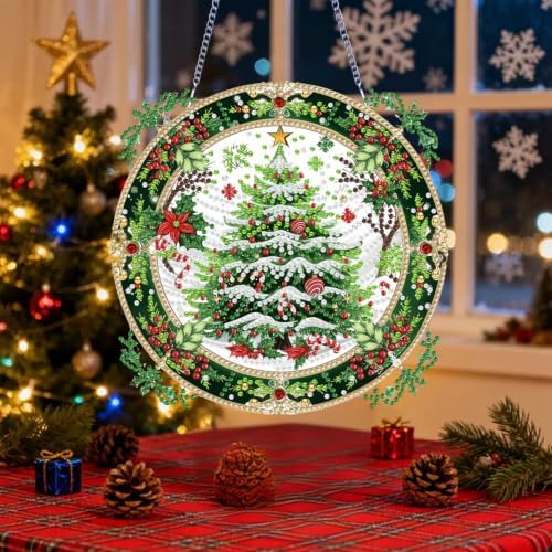VeGuude Christmas Tree Diamond Art Kits for Adults,Acrylic Hanging Ornament