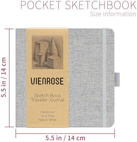 Vienrose 5.5"x5.5" Sketch Books, Linen Cover Sketching Book with 120 Acid-Free Pages, 111lb/180gsm Drawing Pad for Kids, Beginners & Professionals, Art Supplies for Adults & Students(Grey, 60 Sheets)