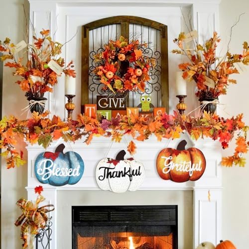 Large Size 12" Wooden Pumpkins Ornaments to Paint, Halloween Thanksgiving DIY Blank Unfinished Wreaths Front Door Sign Decorations Pumpkin Ornament Door Hanging Sign Plaque Autumn Harvest Crafts 3PCS