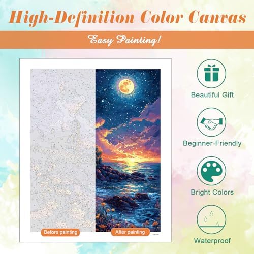 Kalonyth Landscape Paint by Numbers Kit for Adults, 16x20 inch, No Framed