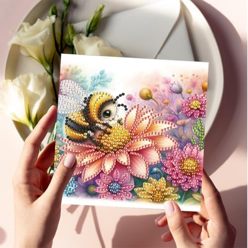 Diamond Art Cards with Envelopes–6PCS DIY Diamond Painting Greeting Cards Kit | Card Making Kit with Bling for Adults & Beginners | Birthday,Holiday & Thank You Cards (Flower Ladybug and Bee)