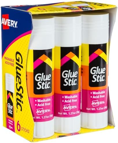 Avery® Glue Stic™, White Glue Sticks, Washable, 1.27 oz, 6 Total (98073)