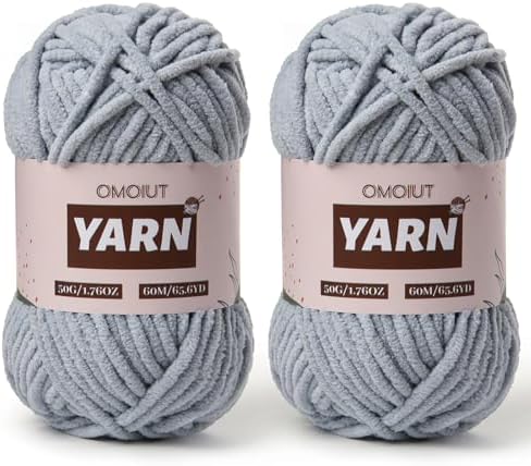 2 Packs Plush Chenille Chunky Crochet Yarn - Baby Yarn for Crocheting Soft - Velvet Yarns Knitting for Blankets Crafts - Fluffy Amigurumi Yarns 100g/131yds (2 Grayish)