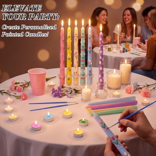 MTLEE 78 Pcs DIY Candle Painting Kit Include 12 Taper Candles 60 Colored Tealight Candles 6 Paint Brushes for Crafts Birthday Wedding Party Favors (Macaron Color)