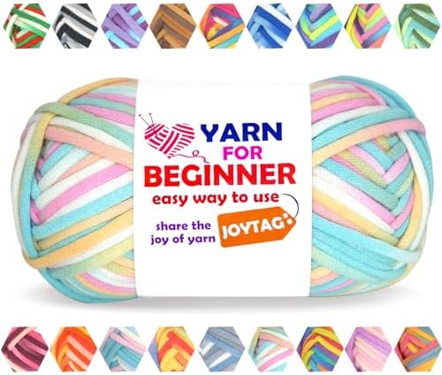 50g Rainbow Beginner Crochet Yarn for Crocheting and Knitting Multicolor Cotton Crochet Yarn for Beginners with Easy-to-See Stitches Cotton-Nylon Blend Easy Yarn for Beginners(Candy)