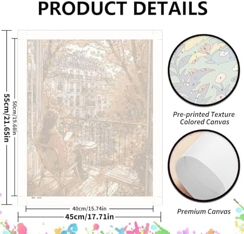 koemhxb Paint by Numbers Kit for Adults Beginners, Autumn Paris Balcony Scene, Fall City View Art Adult Paint by Numbers on Canvas, Acrylic Painting Crafts for Home Decor (16x20inch)