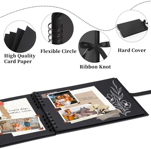 Vienrose Scrapbook Album 80 Pages 11x8 Inch Black | Kraft Paper, Diy Photo Album With Accessories, Memory Book, Wedding Birthday Travel Valentine
