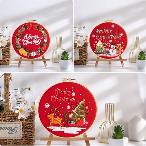 Offizon 3 Sets Embroidery Kit for Beginners Adult DIY Cross Stitches