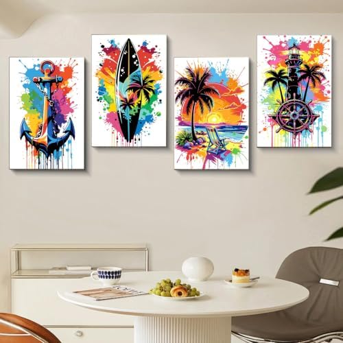 Gemozaic 4-Pack Beach Paint by Numbers Kit for Adults with Frame & Easel