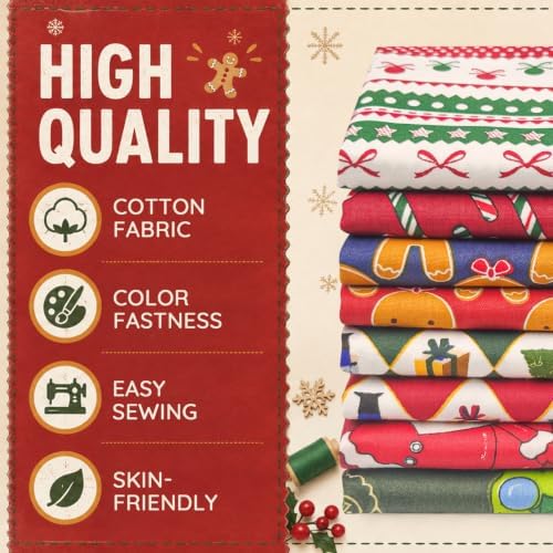 Aubliss 8pcs Fat Quarter Fabric Bundles (100% Cotton - 20'' x 20'')