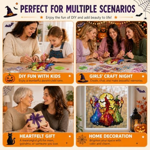 Witch Hanging Diamond Art Kits for Adults, Diamond Painting Suncatchers