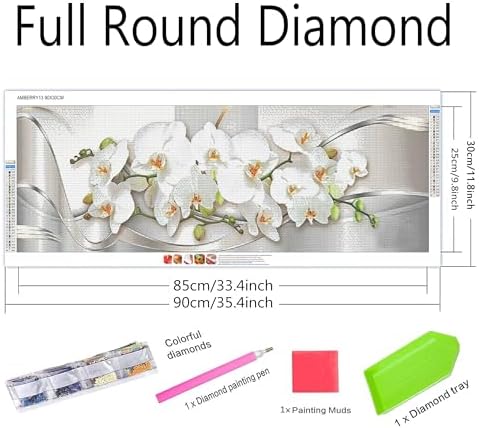 NFDPFUN Large Size Flower Diamond Painting Kits for Adults,Orchid Floral Diamond Art Kits for Beginner,5D DIY Full Round Diamond Mosaic Kits,Gem Art and Craft Kits,Home wall Decor 35.4x11.8 inch