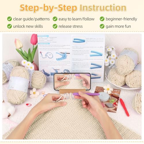 Aeelike Crochet Blanket Kit for Beginners, Easy Soft Crochet Kit, Khaki
