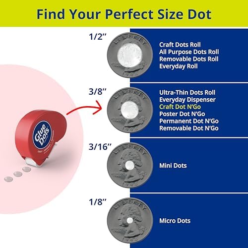 Glue Dots, Craft Dots Dot N' Go Dispenser, Double-Sided, 3/8", .38 Inch, 200 Dots, DIY Craft Glue Tape, Sticky Adhesive Glue Points, Liquid Hot Glue Alternative, Clear