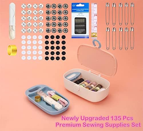 FKOG Portable Sewing Kit Basic, 135 Pcs Travel Sewing Supplies Repair Organizer with Self Threading Needles,Scissors,Measure Tape, Emergency Sewing Accessories for Adults, Beginners & Seniors (Green)