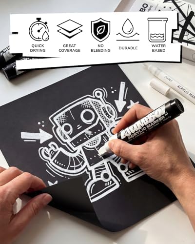 JusArt 4 Pcs White Jumbo Poster Marker Set, 15mm and 0.7mm Tip
