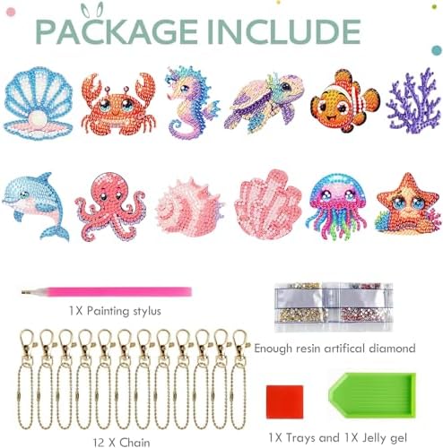 12 PCS Diamond Art Keychain Kits, DIY Diamond Painting Crafts, Beginner Art Kit, Arts & Crafts Gift