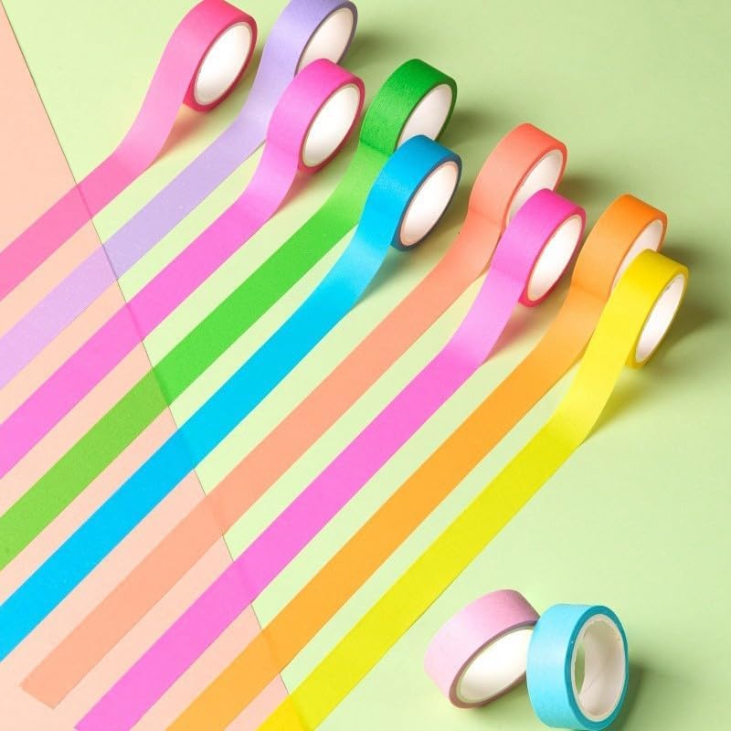 Washi Tape Set, Rainbow Colorful Masking Tape, Decorative Scrapbook Tape, 15mm Wide, 10 Rolls (Brilliant)