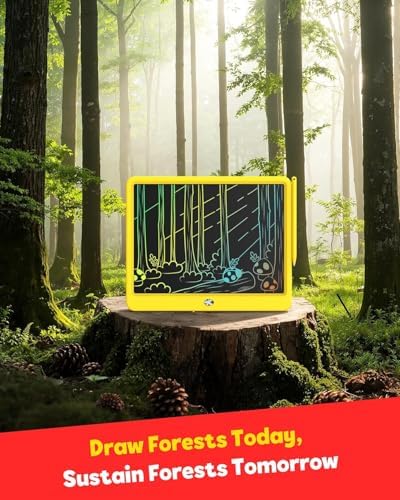 TEKFUN 16" LCD Writing Tablet for Kids, Large Drawing & Writing Pad for Active Kids, Screen-Free Way to Keep Kids Busy Anywhere, Reusable Board for Travel, Play & Everyday Use (Yellow)